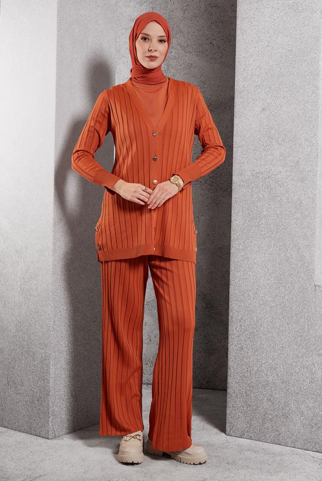Vêtements hijab ORANGE COSTUME PANTALON EN MAILLE 44957 - ALVİNA