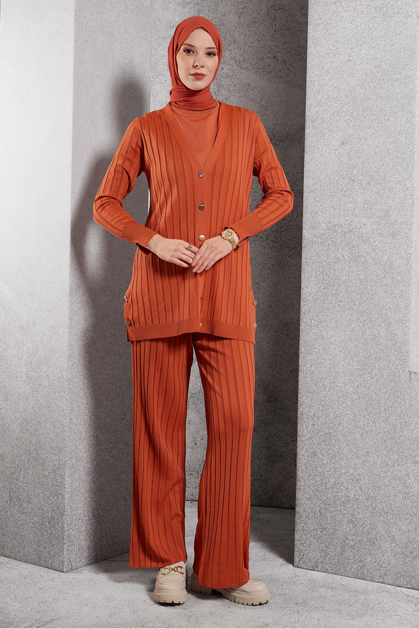 Vêtements hijab ORANGE COSTUME PANTALON EN MAILLE 44957