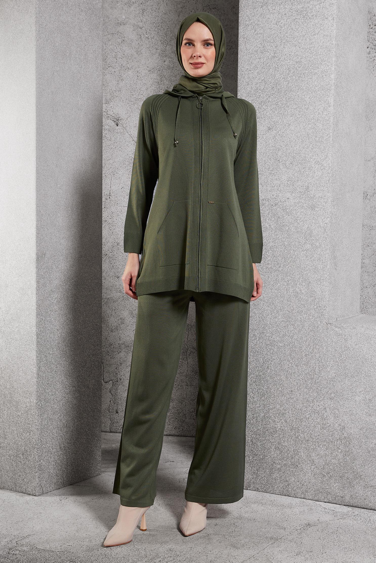 Hijab clothing KHAKI HOODED PANTS SUIT 44958