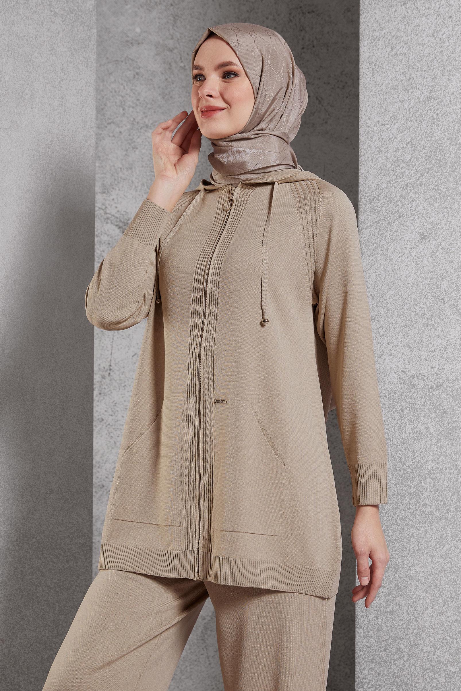 Hijab clothing BEIGE HOODED PANTS SUIT 44958