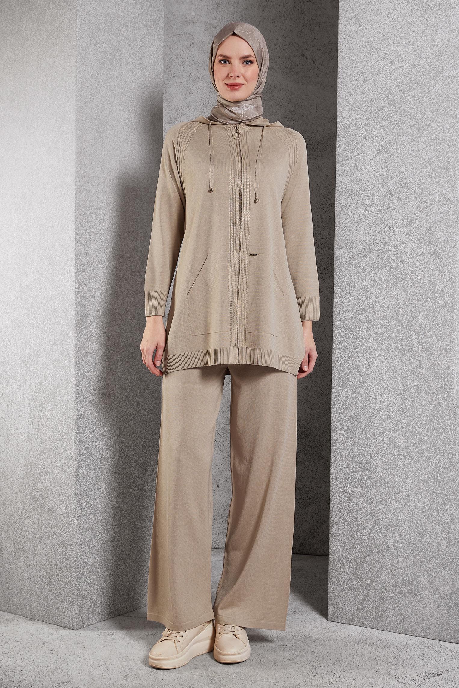 Hijab clothing BEIGE HOODED PANTS SUIT 44958