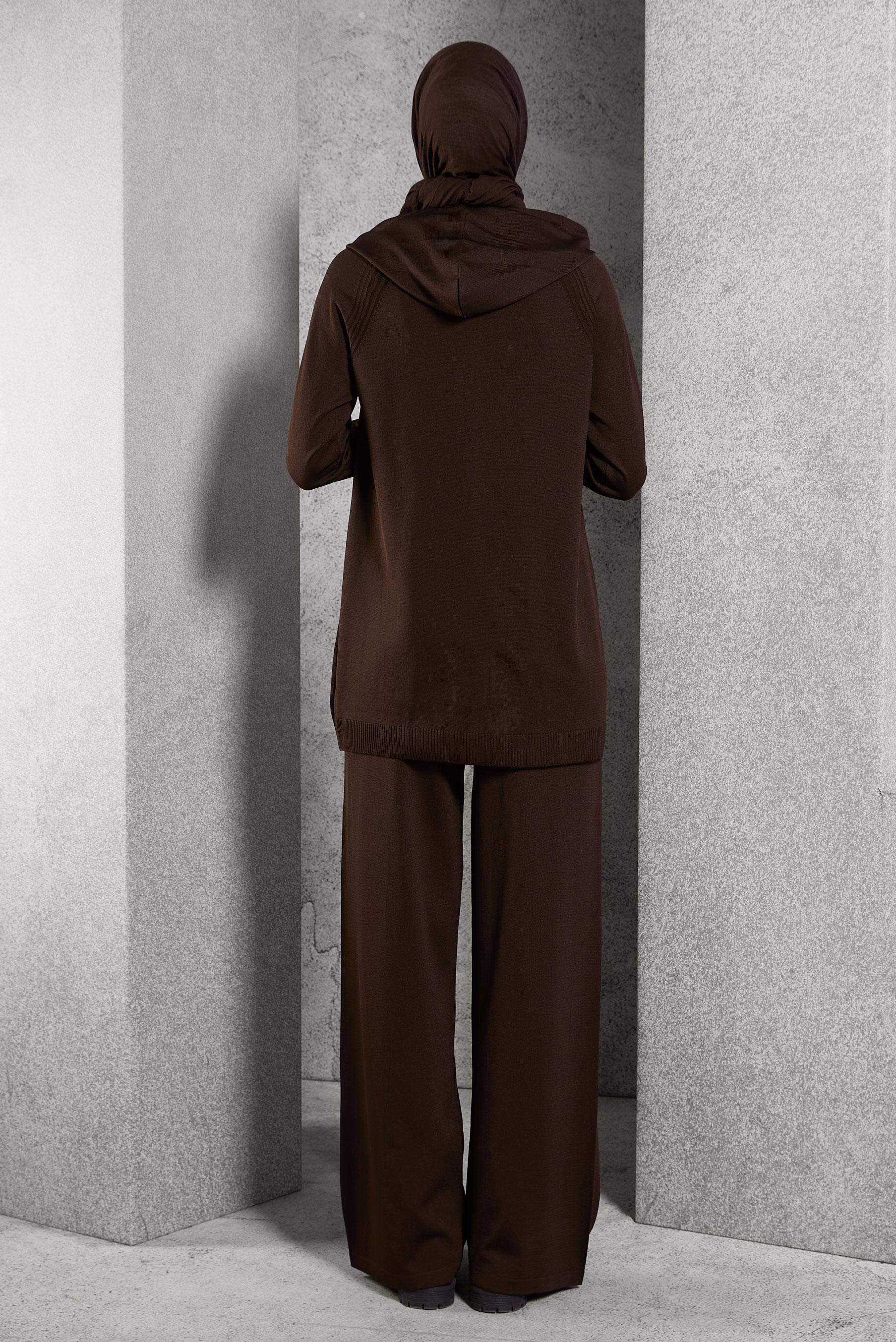 Tesettür giyim KAHVE KAPÜŞONLU PANTOLONLU TAKIM 44958