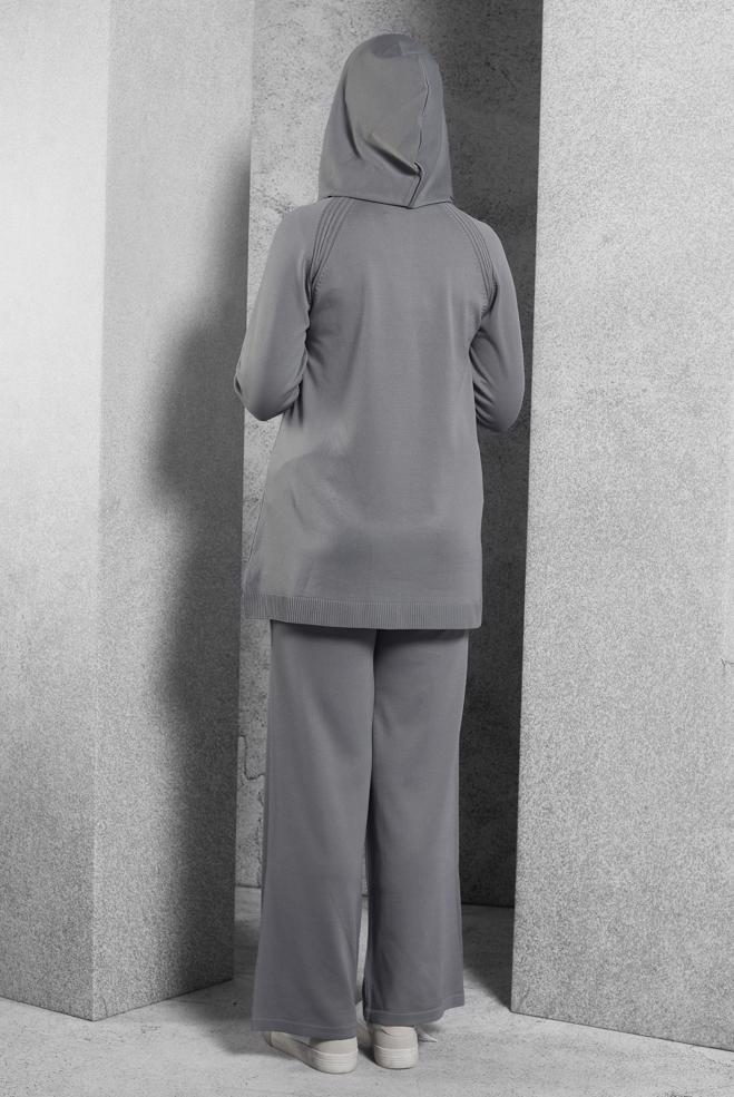 Hijab clothing GREY HOODED PANTS SUIT 44958 - ALVİNA