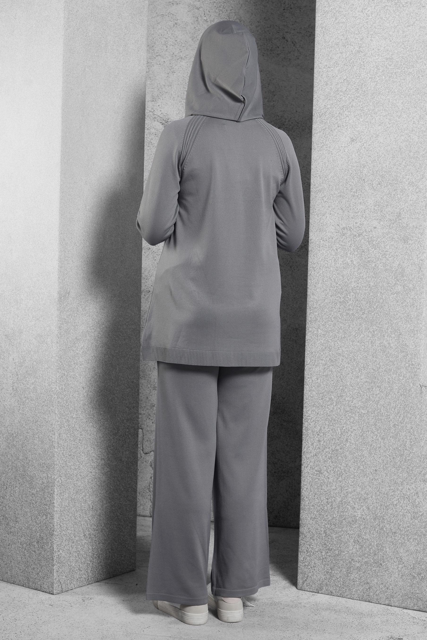 Tesettür giyim GRİ KAPÜŞONLU PANTOLONLU TAKIM 44958