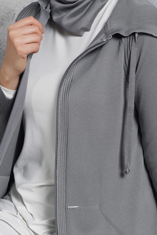 Hijab clothing GREY HOODED PANTS SUIT 44958 - ALVİNA