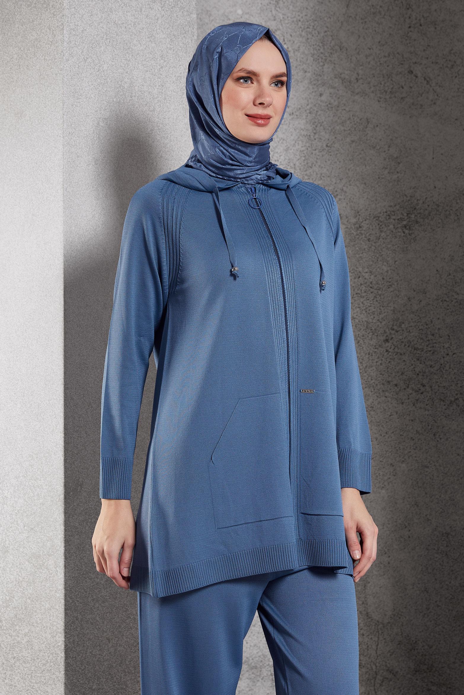 Hijab clothing NAVY BLUE HOODED PANTS SUIT 44958