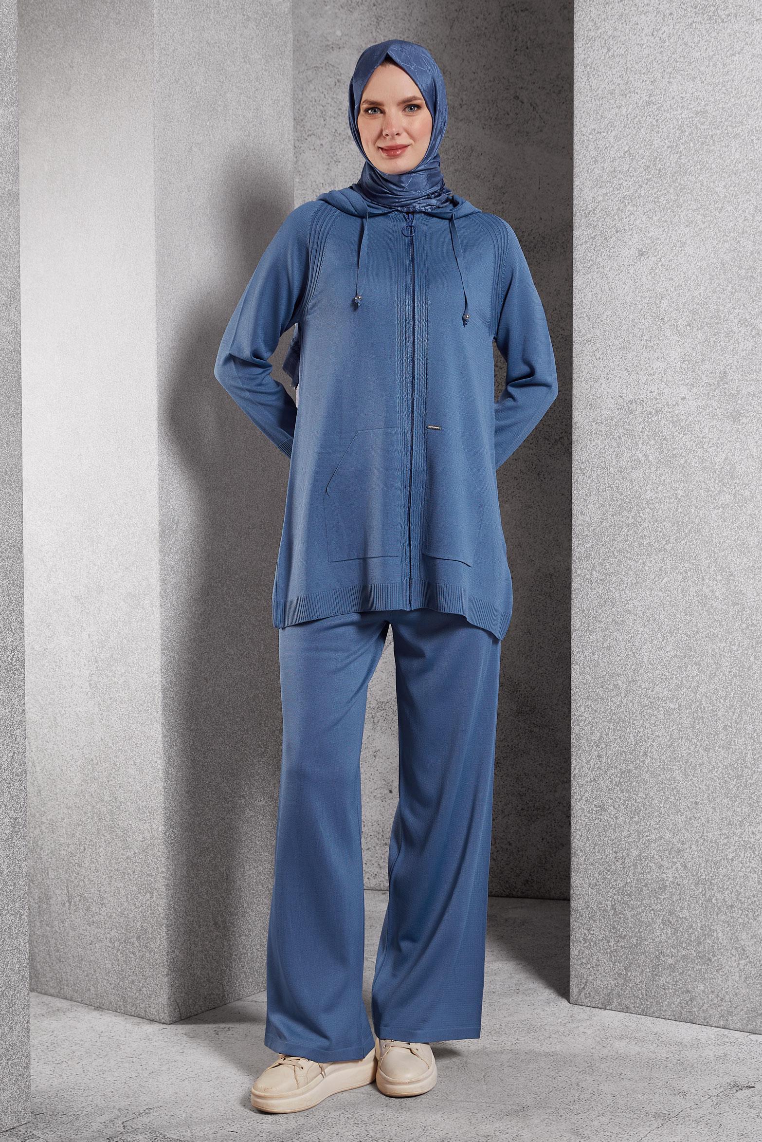 Hijab clothing NAVY BLUE HOODED PANTS SUIT 44958