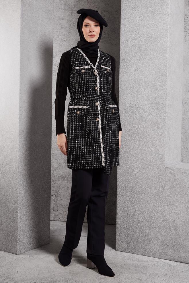 Hijab clothing BLACK PANTS SUIT WITH VEST 45043 - ALVİNA