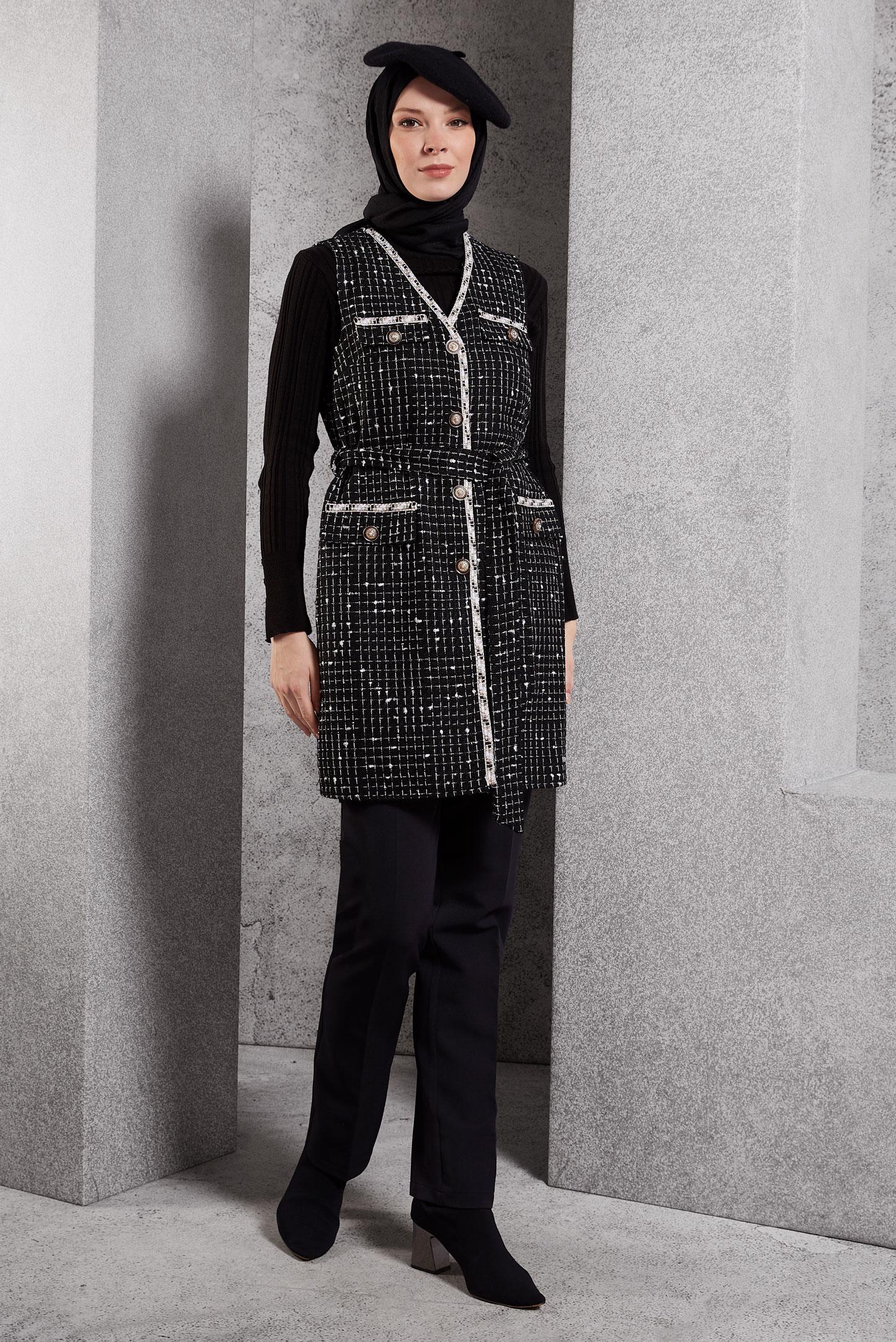 Hijab clothing BLACK PANTS SUIT WITH VEST 45043