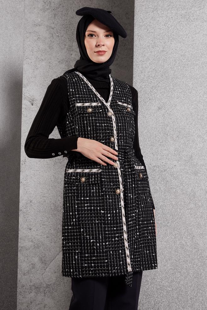 Hijab clothing BLACK PANTS SUIT WITH VEST 45043 - ALVİNA