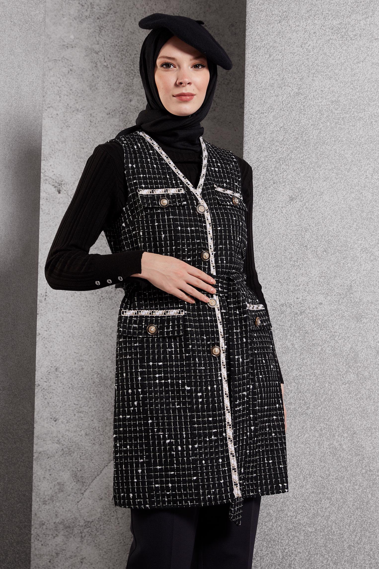 Hijab clothing BLACK PANTS SUIT WITH VEST 45043