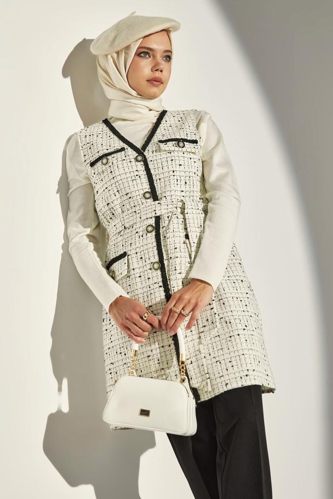 Hijab clothing BEIGE PANTS SUIT WITH VEST 45043 - ALVİNA