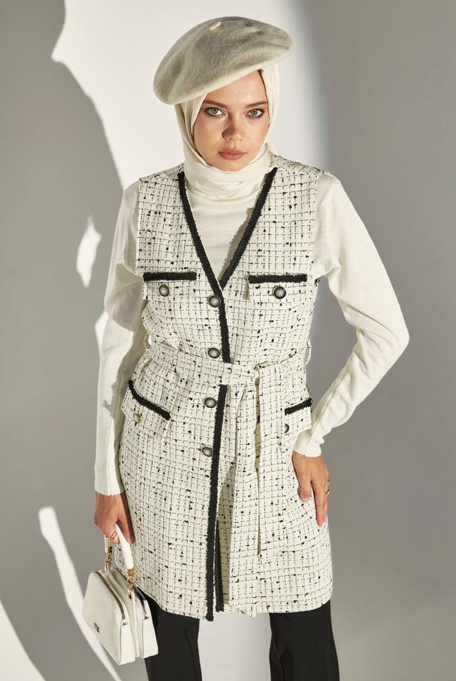 Hijab clothing BEIGE PANTS SUIT WITH VEST 45043 - ALVİNA