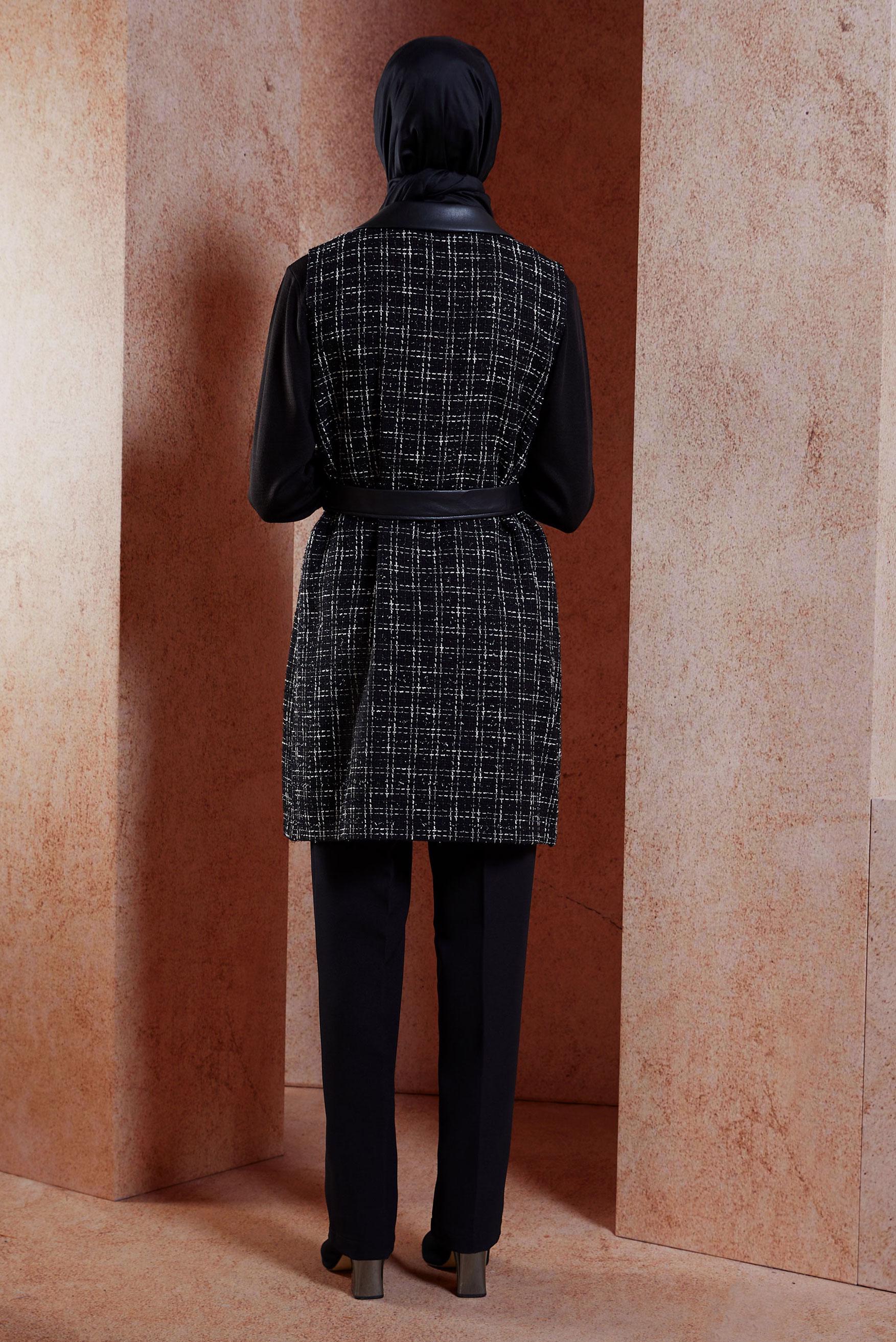 Vêtements hijab NOIR COSTUME PANTALON CEINTURE AVEC GILET 45057