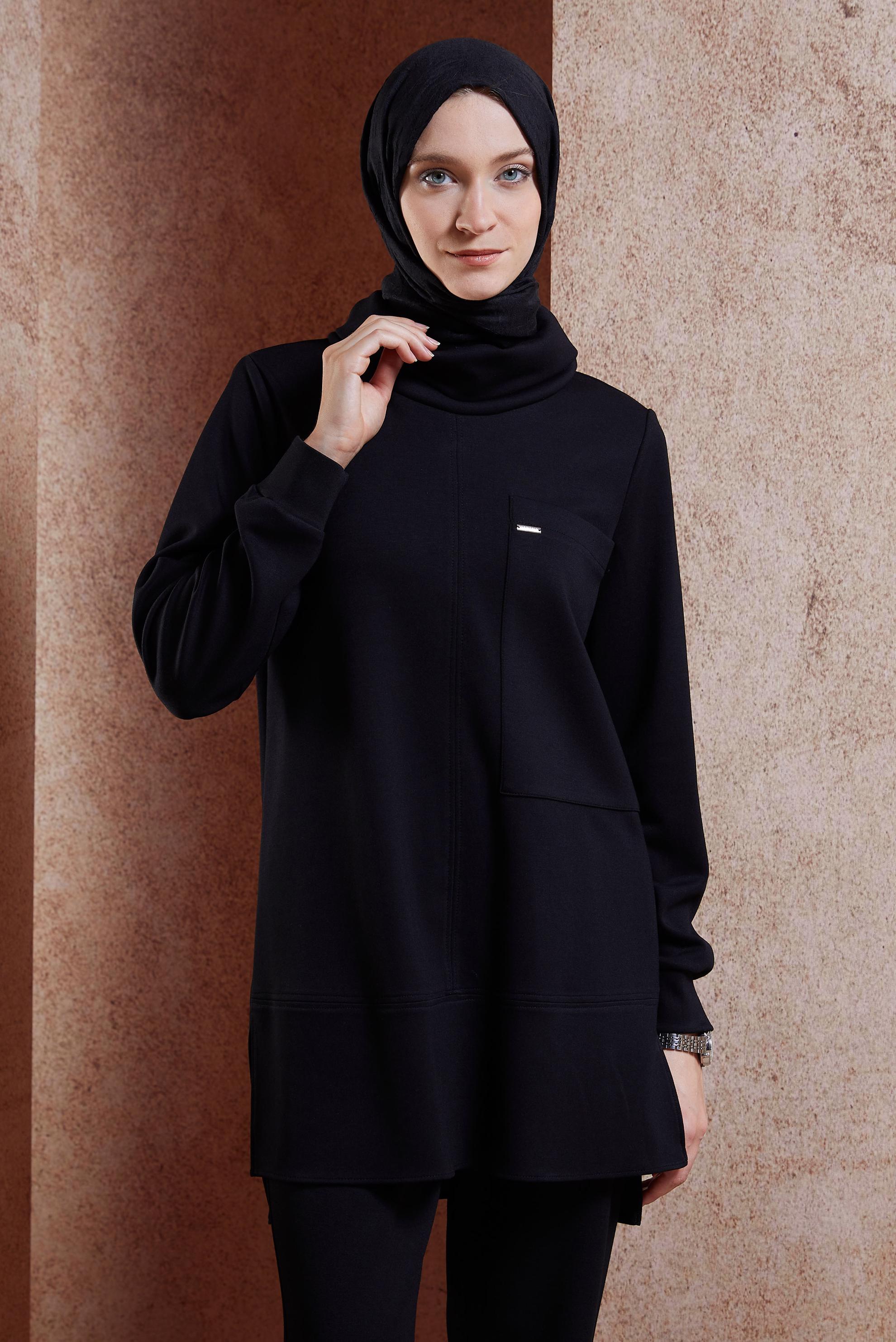 Tesettür giyim SİYAH PANTOLONLU TESETTÜR TAKIM 45078