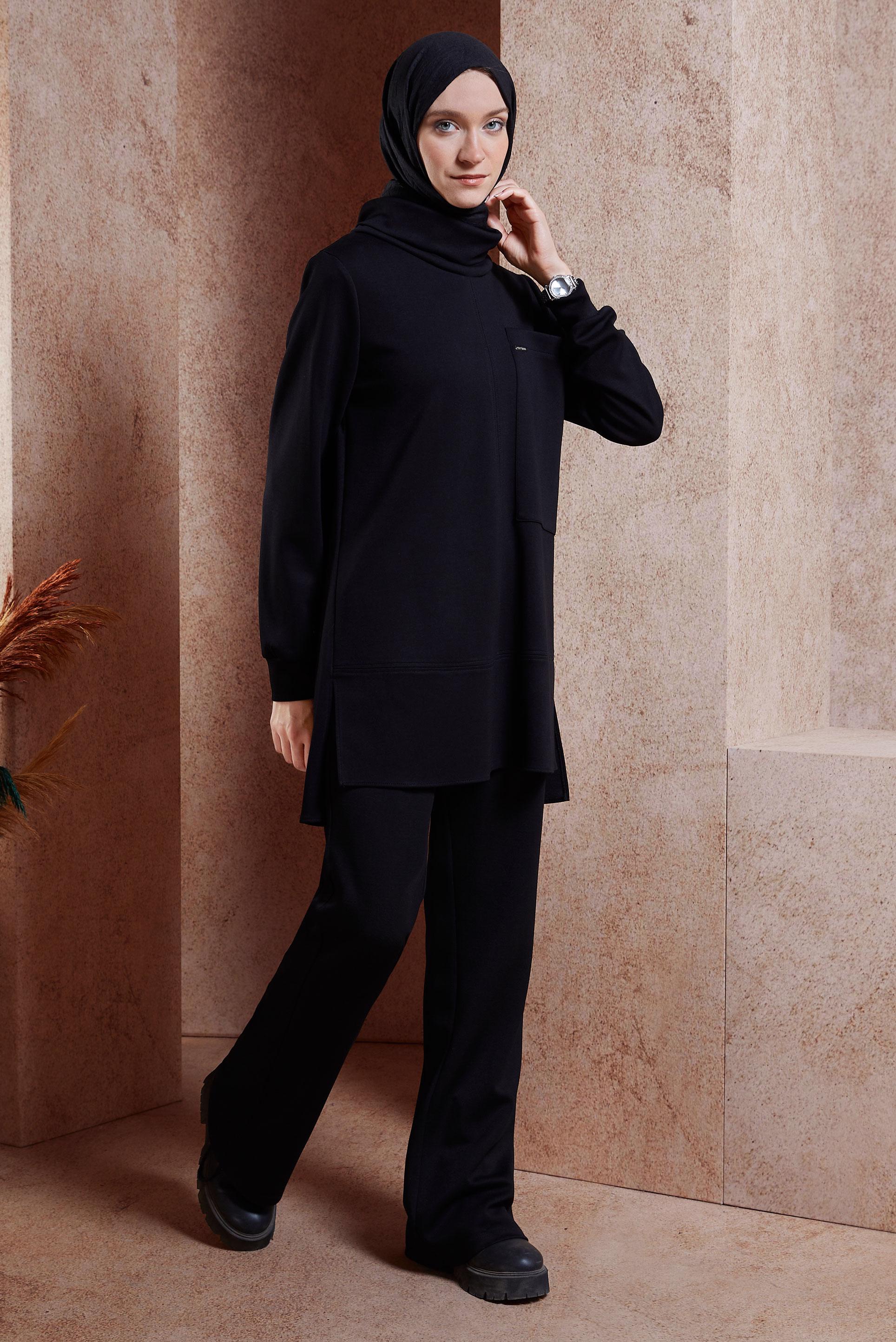 Tesettür giyim SİYAH PANTOLONLU TESETTÜR TAKIM 45078