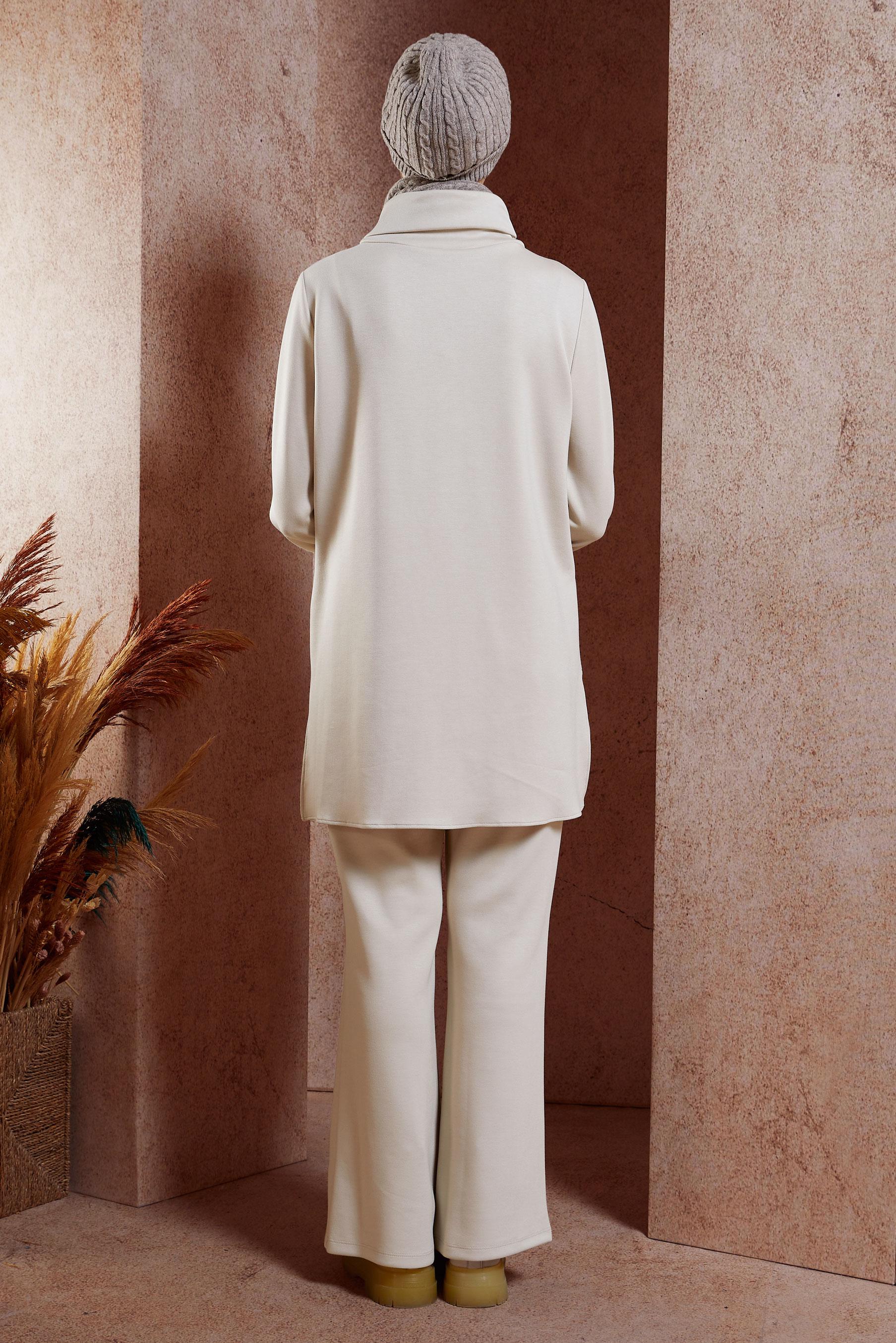 Tesettür giyim BEJ PANTOLONLU TESETTÜR TAKIM 45078