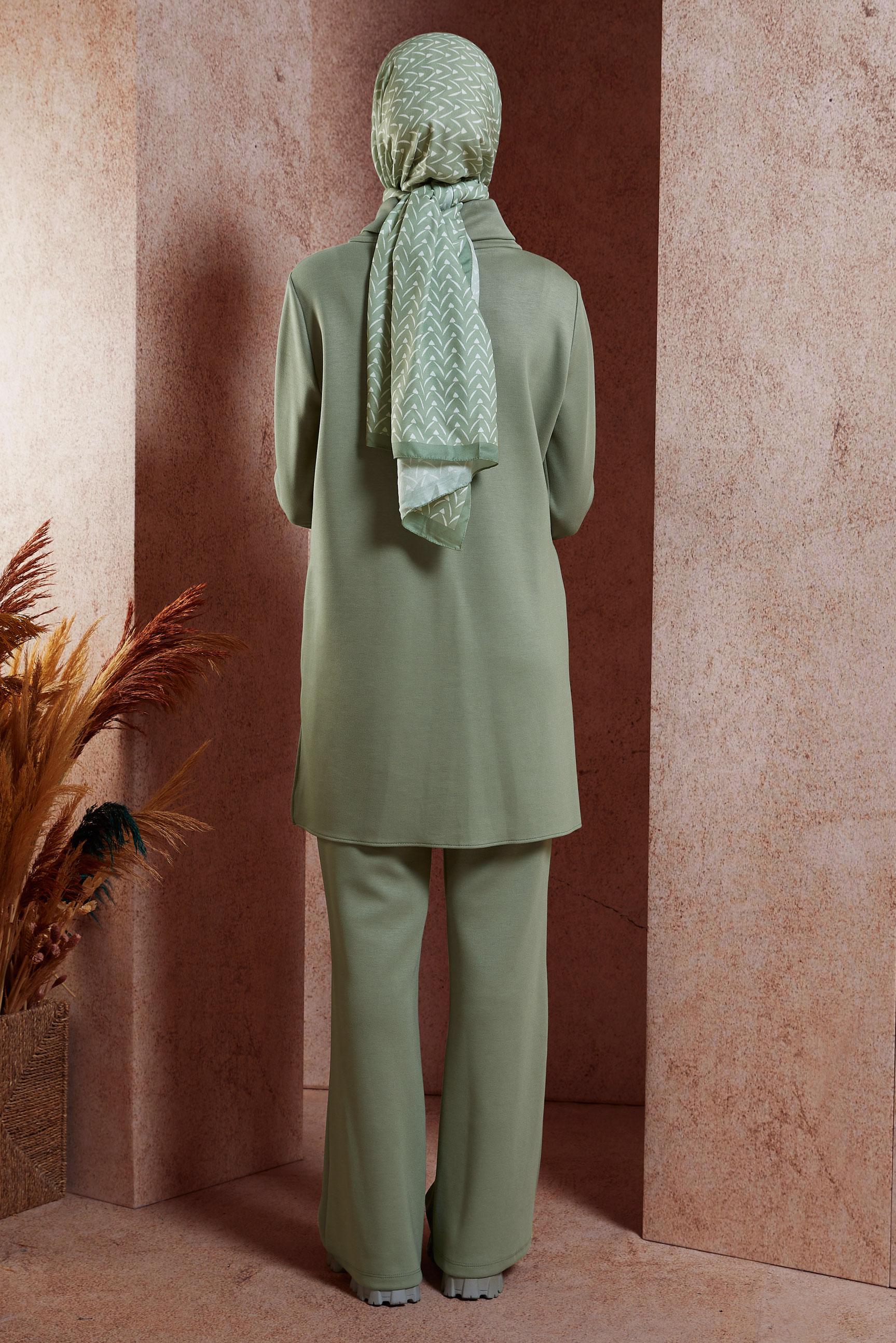 Tesettür giyim HAKİ PANTOLONLU TESETTÜR TAKIM 45078