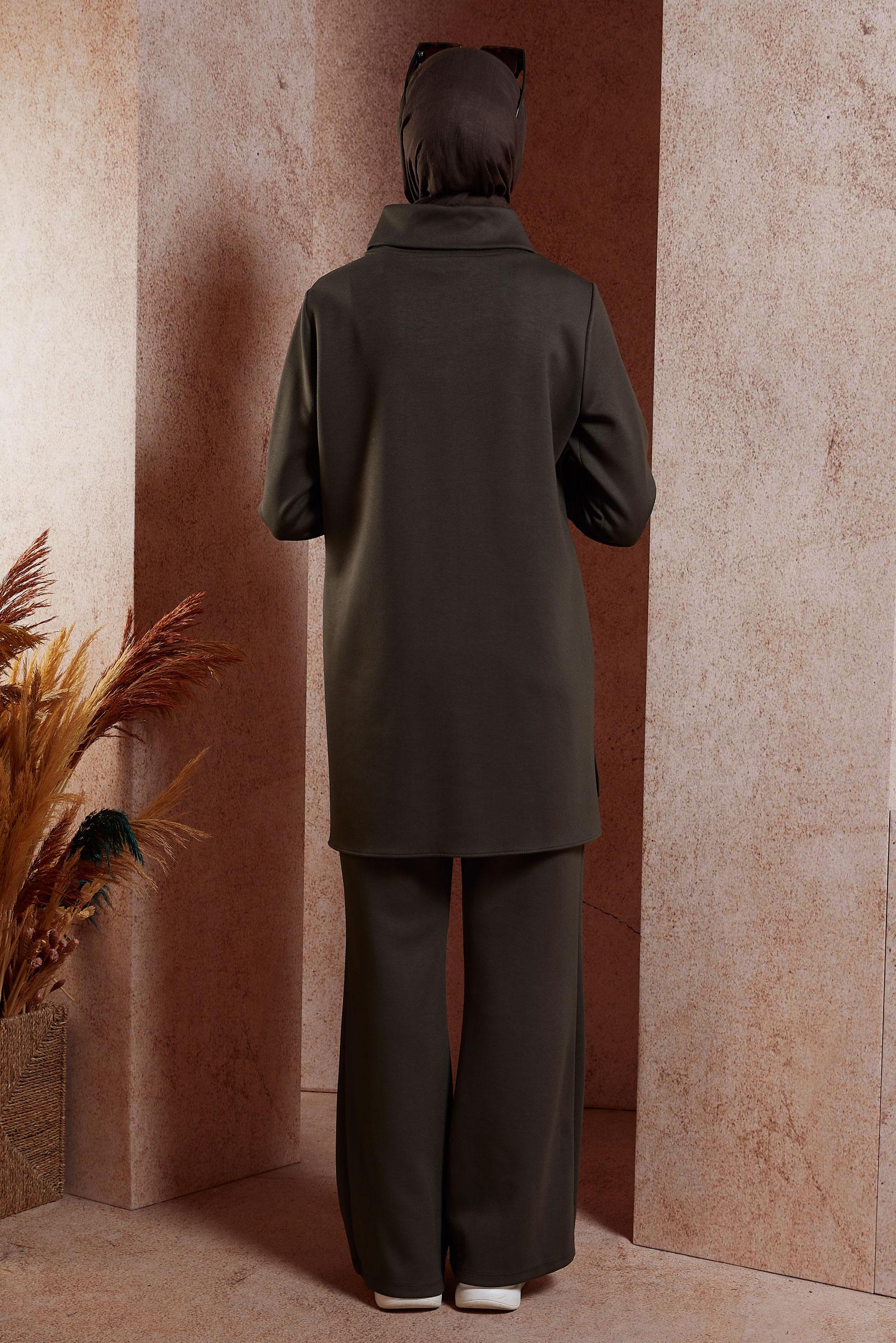 Tesettür giyim KAHVE PANTOLONLU TESETTÜR TAKIM 45078