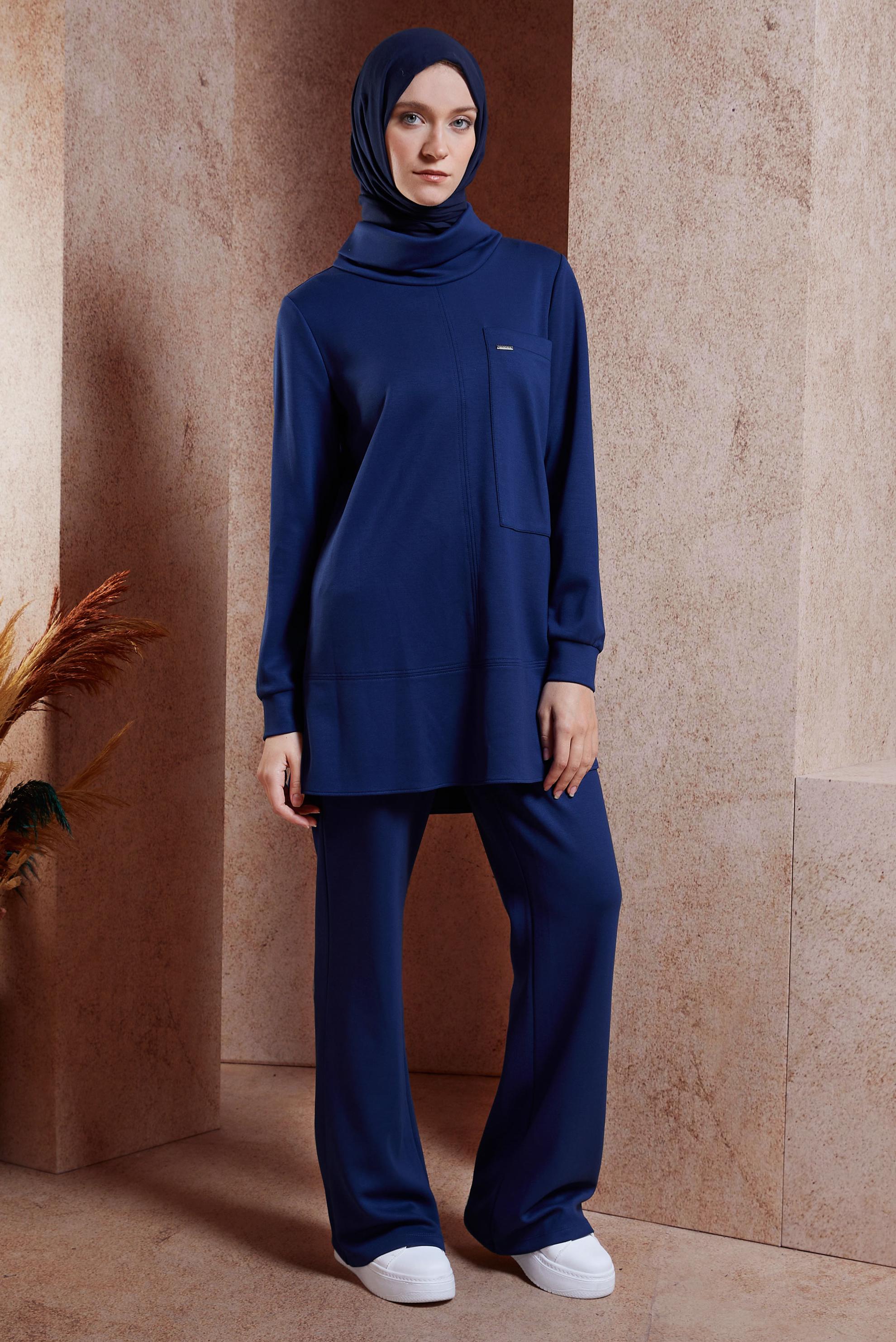 Tesettür giyim LACİVERT PANTOLONLU TESETTÜR TAKIM 45078