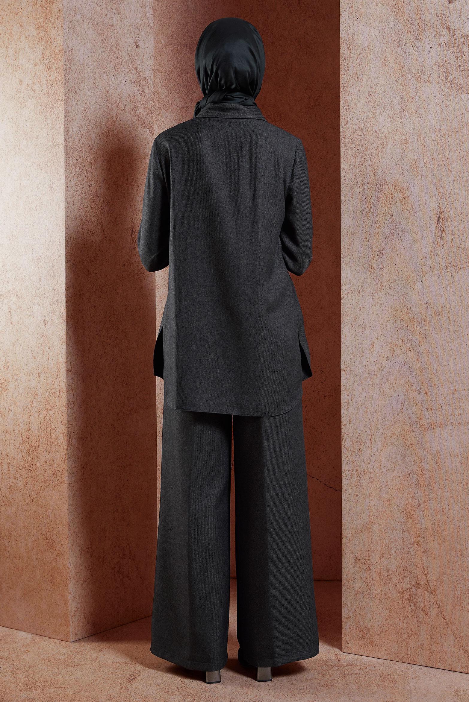 Tesettür giyim GRİ GÖMLEK YAKA PANTOLONLU TAKIM 45081