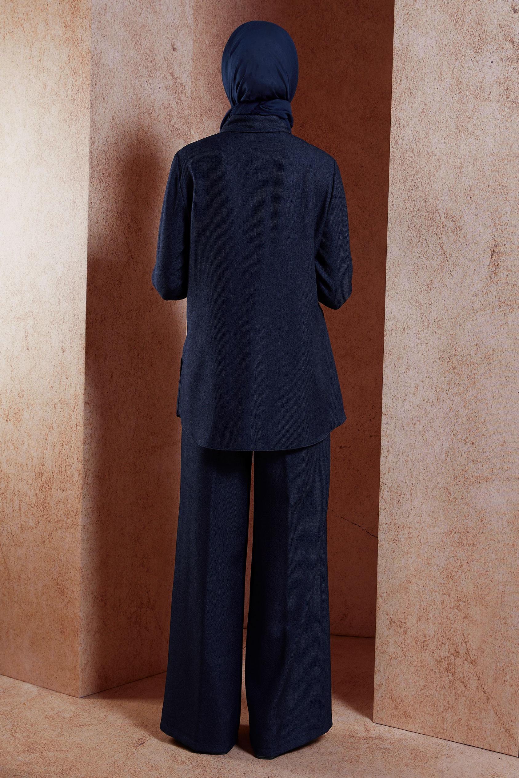 Tesettür giyim LACİVERT GÖMLEK YAKA PANTOLONLU TAKIM 45081
