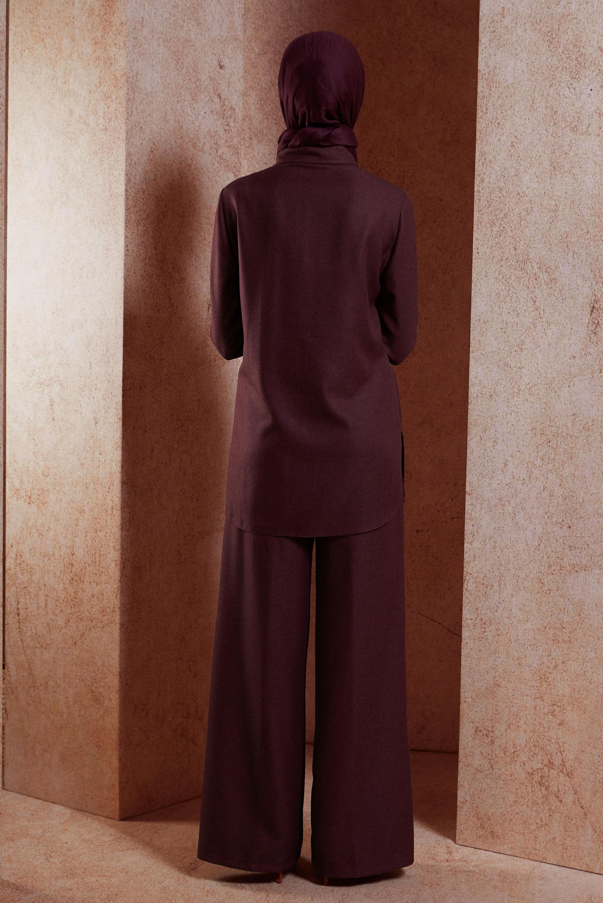 Tesettür giyim MÜRDÜM GÖMLEK YAKA PANTOLONLU TAKIM 45081