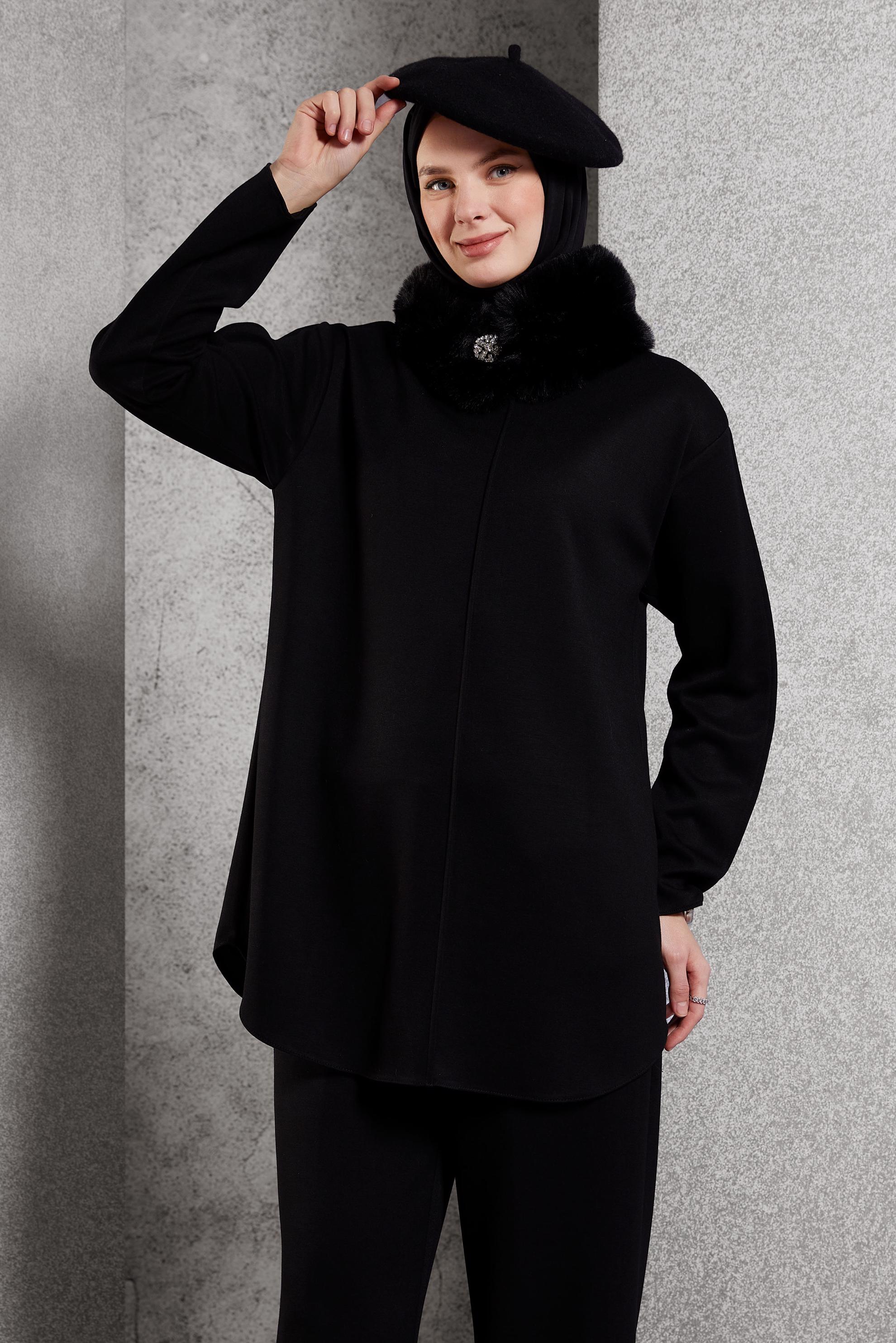 Hijab clothing BLACK PANTS SUIT WITH FUR 45086