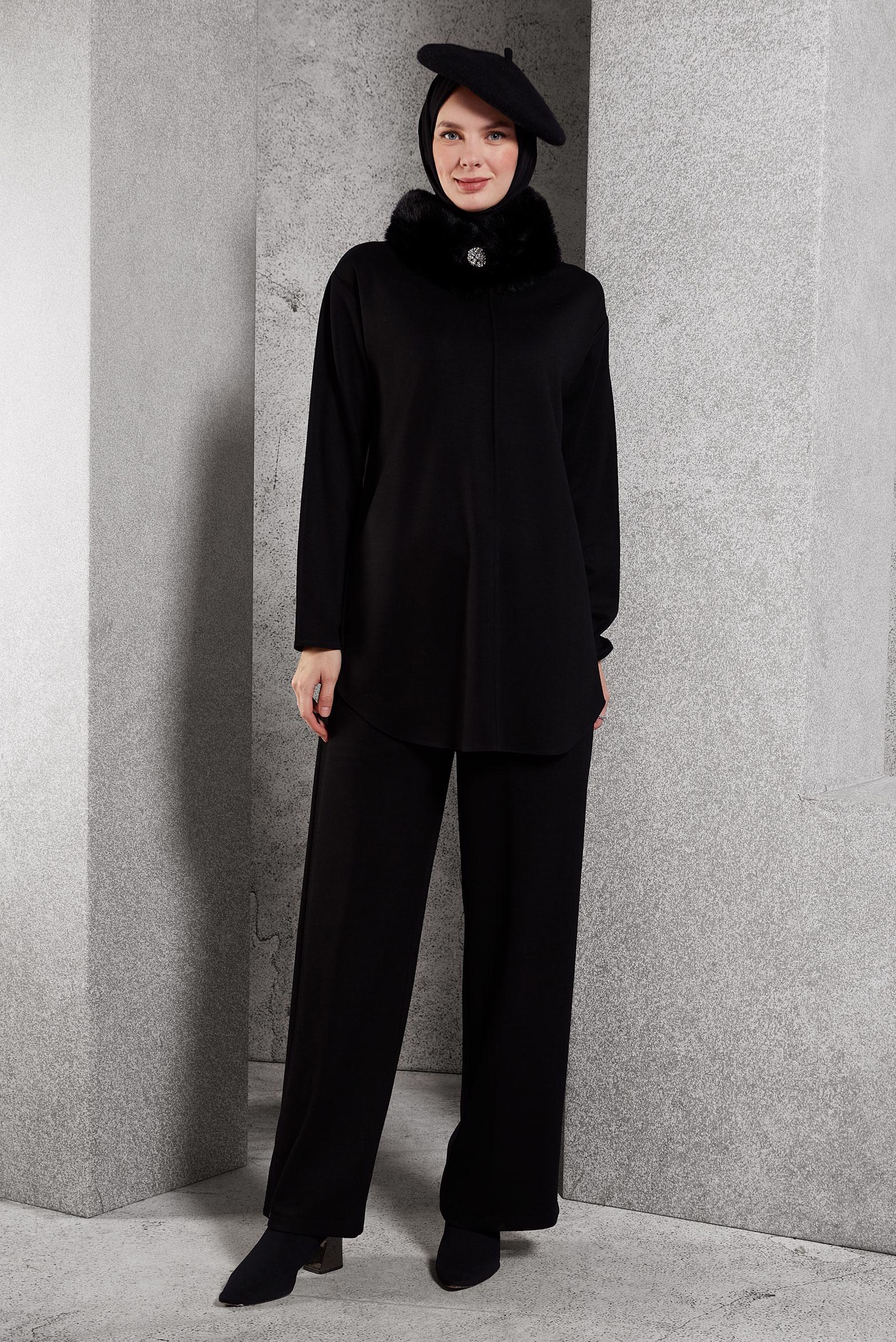 Hijab clothing BLACK PANTS SUIT WITH FUR 45086