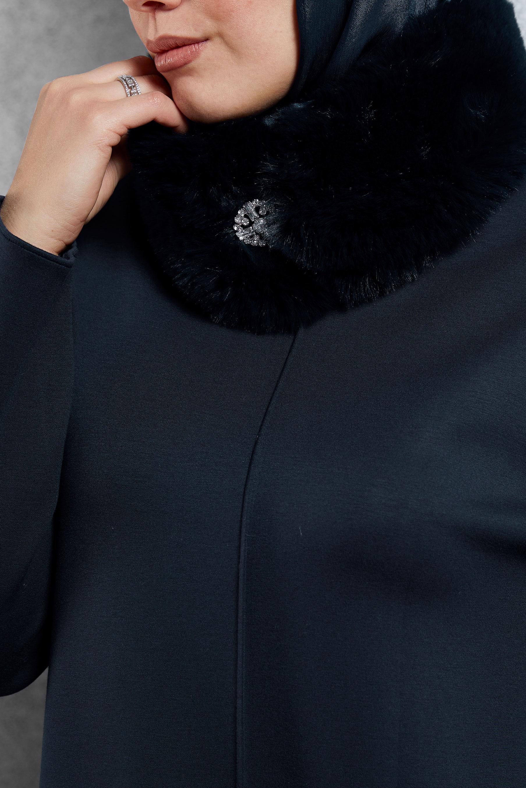 Tesettür giyim LACİVERT KÜRK DETAYLI PANTOLONLU TAKIM 45086