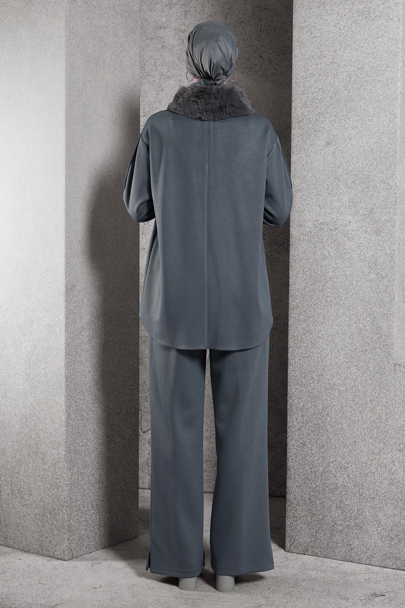 Hijab clothing GREY PANTS SUIT WITH FUR 45086