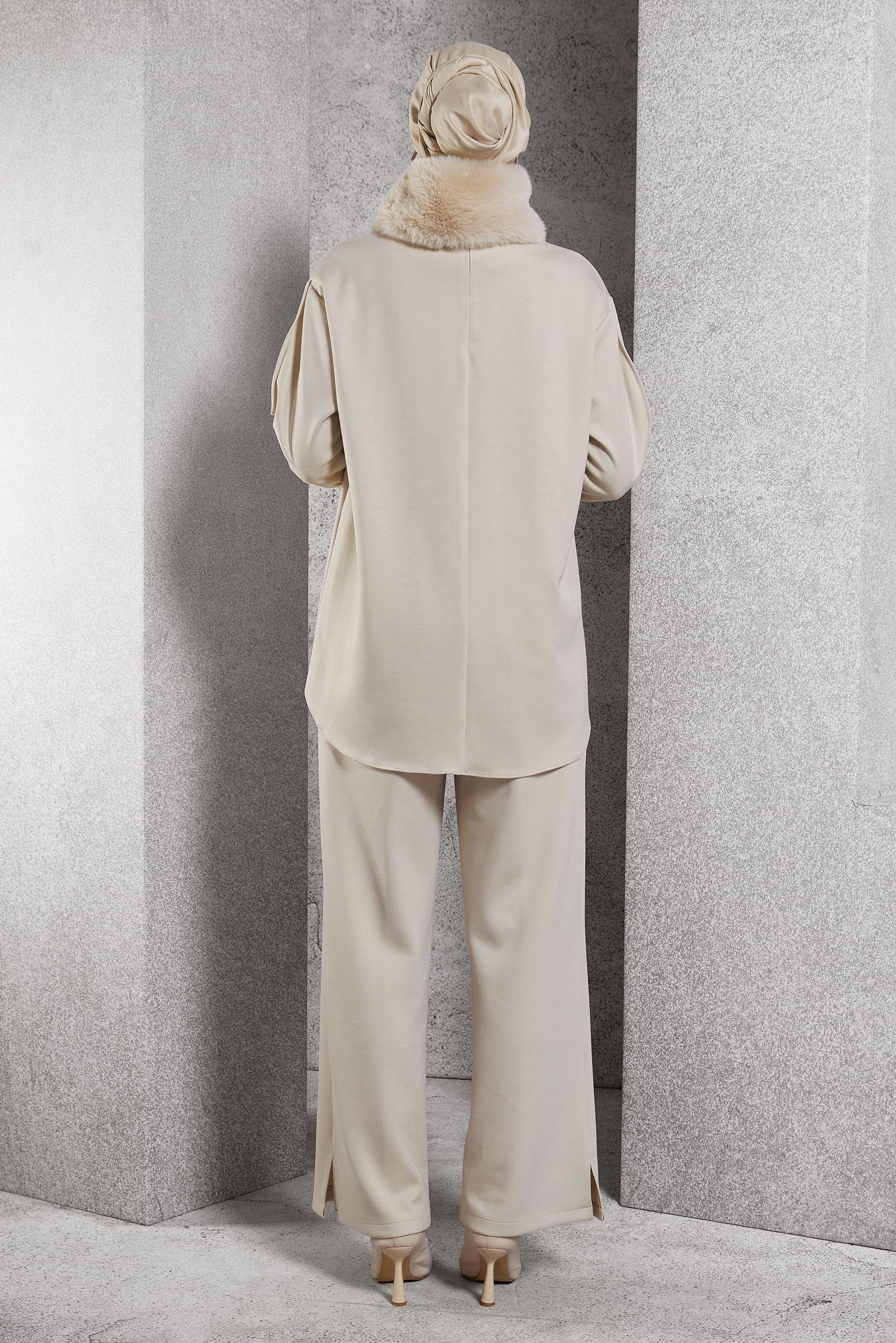 Hijab clothing ECRU PANTS SUIT WITH FUR 45086