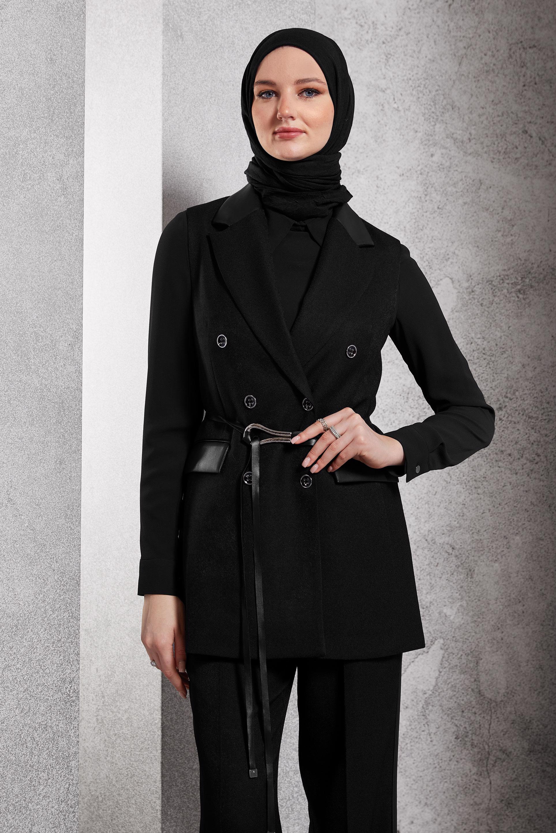 Vêtements hijab NOIR PANTALON DE COSTUME AVEC GILET 45089