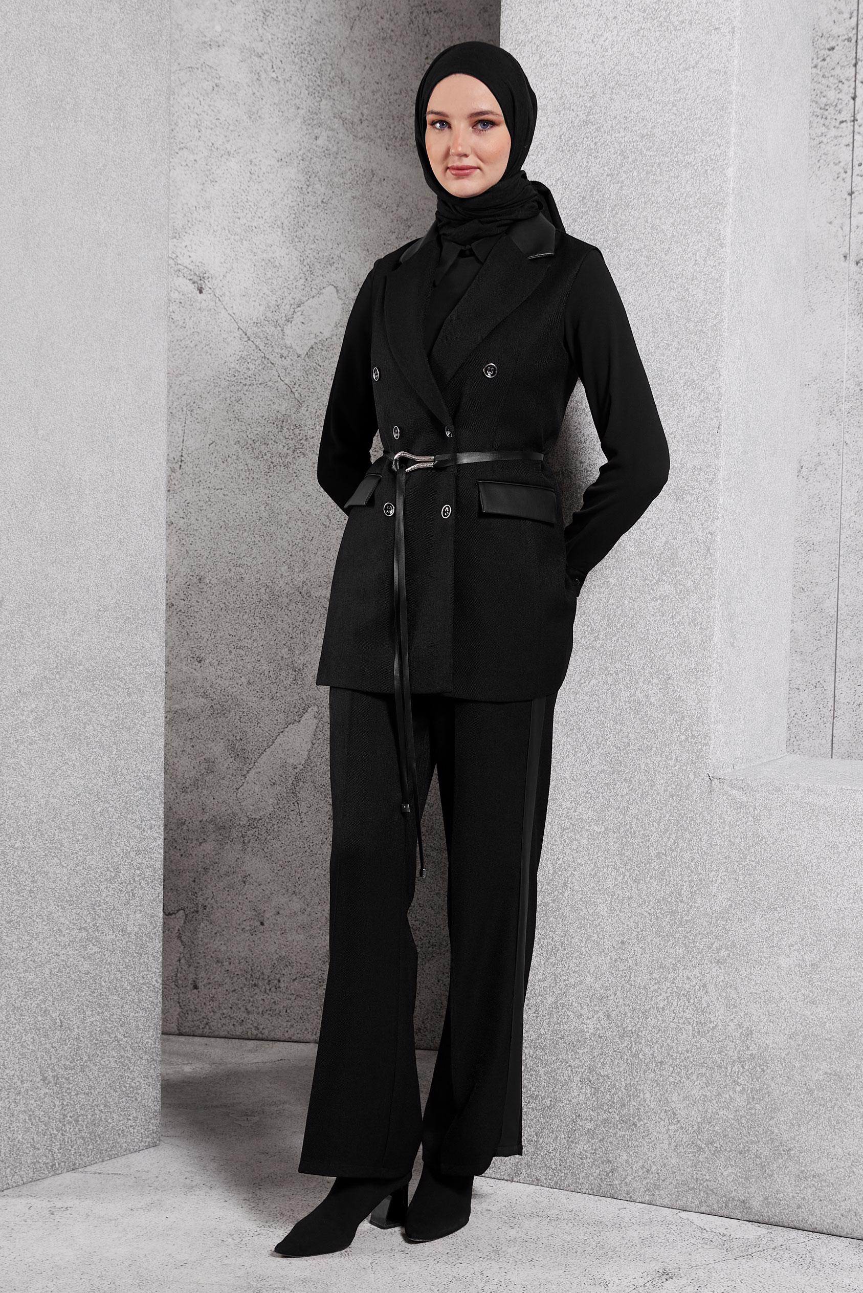 Vêtements hijab NOIR PANTALON DE COSTUME AVEC GILET 45089