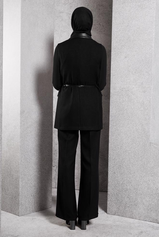 Tesettür giyim SİYAH YELEKLİ PANTOLONLU TAKIM 45089 - ALVİNA