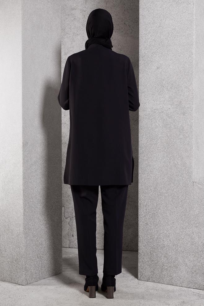 Tesettür giyim SİYAH GÖMLEK YAKA PANTOLONLU TAKIM 45117 - ALVİNA