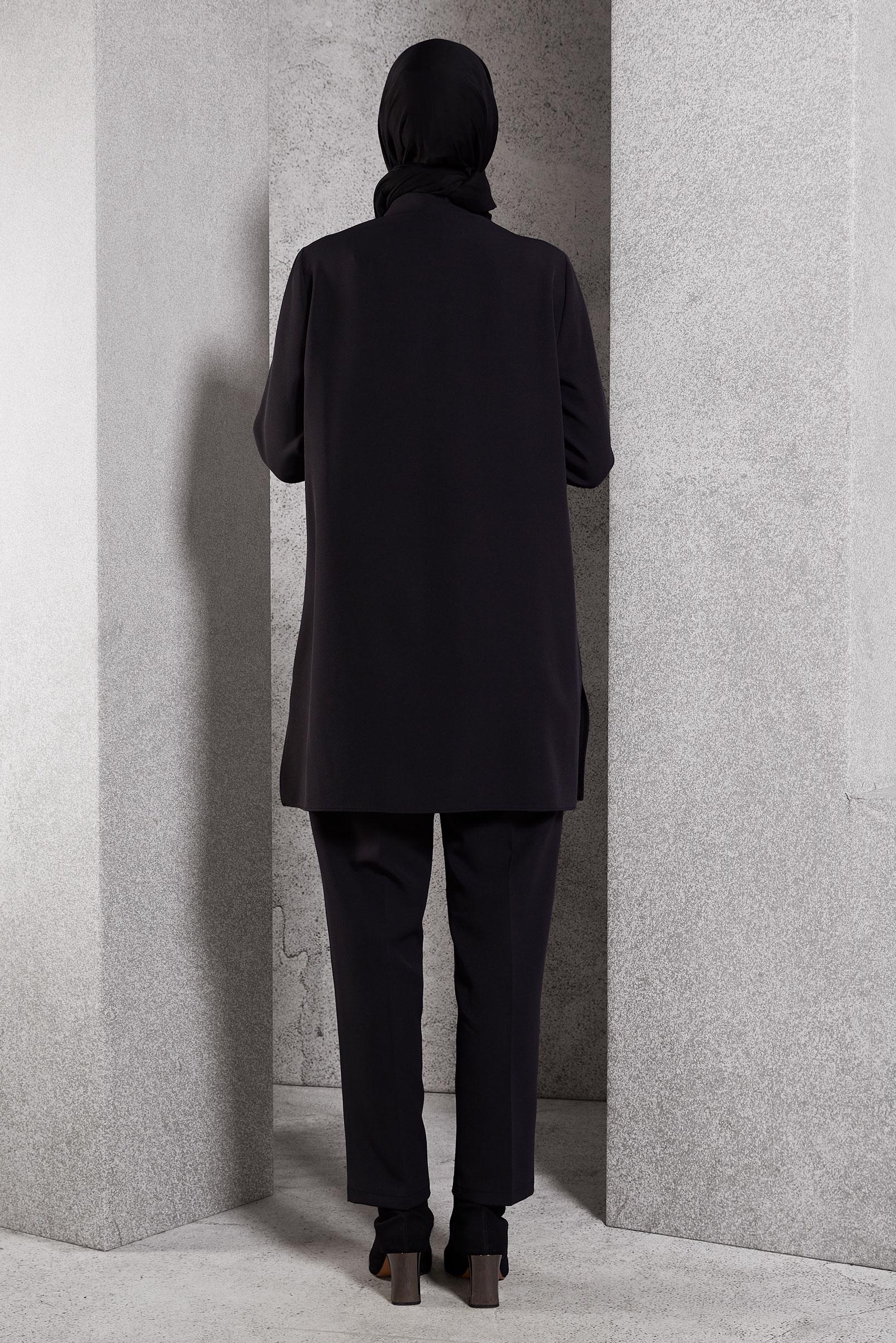 Tesettür giyim SİYAH GÖMLEK YAKA PANTOLONLU TAKIM 45117