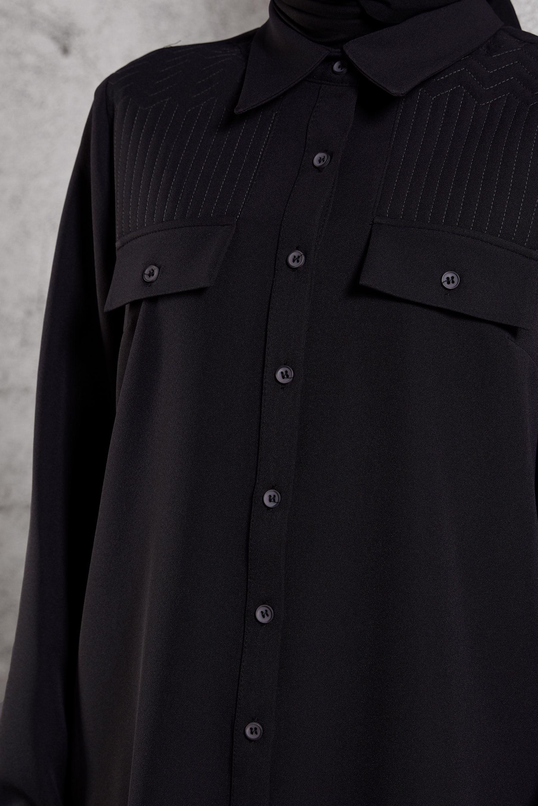 Tesettür giyim SİYAH GÖMLEK YAKA PANTOLONLU TAKIM 45117