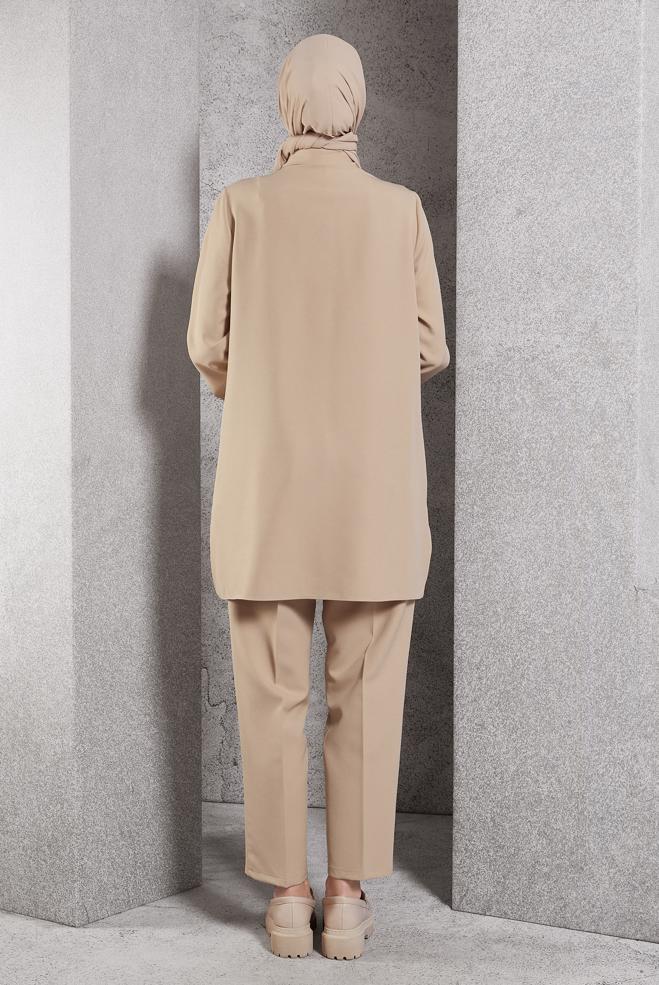 Vêtements hijab BEIGE COSTUME PANTALON COL CHEMISE 45117 - ALVİNA