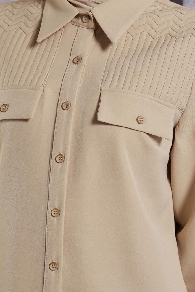 Vêtements hijab BEIGE COSTUME PANTALON COL CHEMISE 45117 - ALVİNA