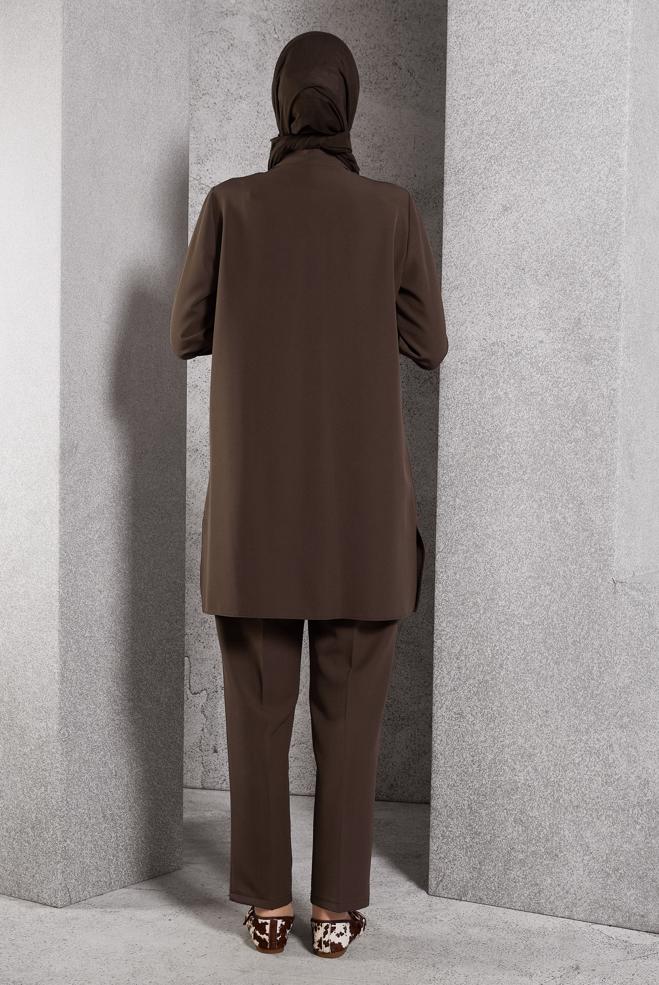 Vêtements hijab BRUN COSTUME PANTALON COL CHEMISE 45117 - ALVİNA