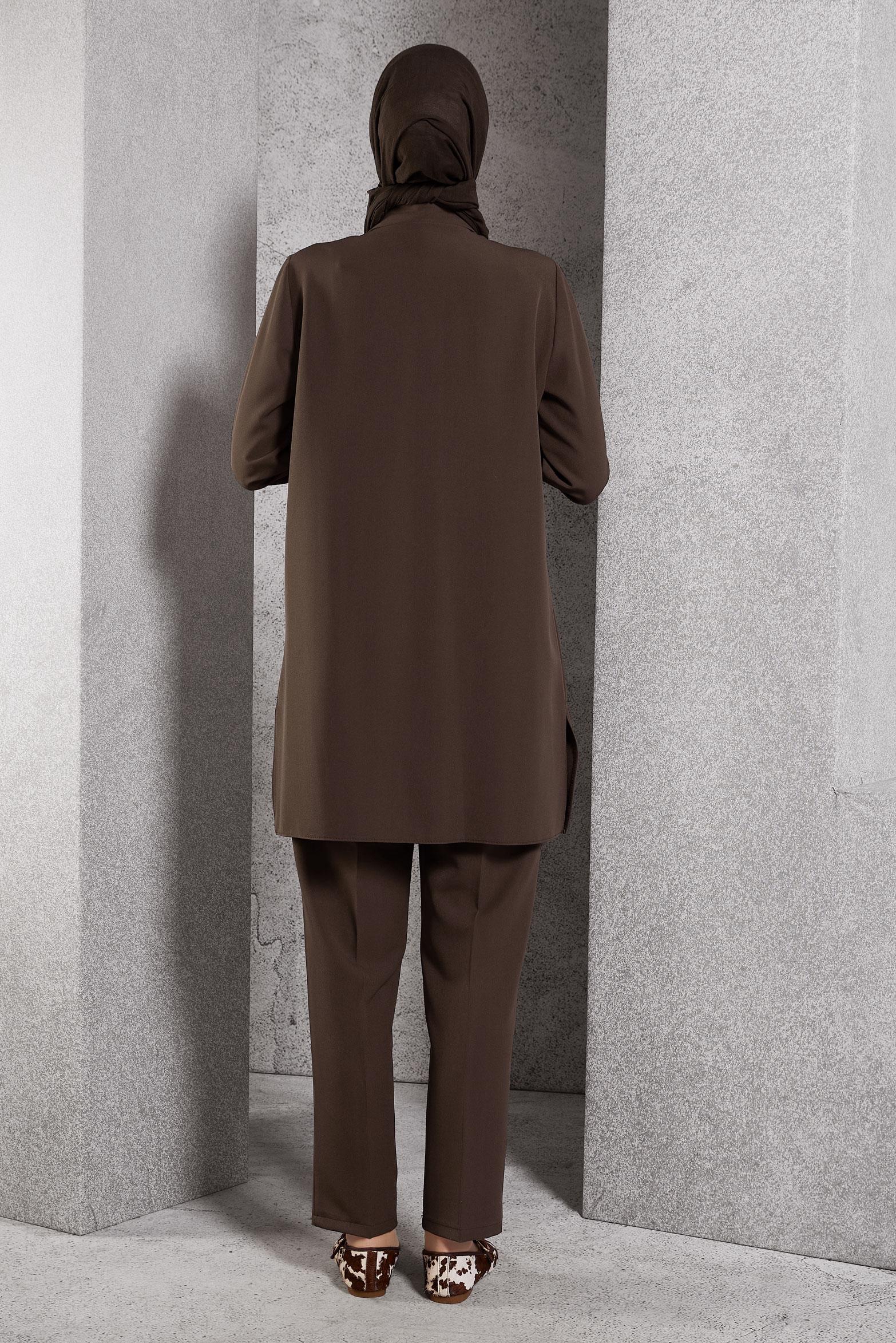 Vêtements hijab BRUN COSTUME PANTALON COL CHEMISE 45117