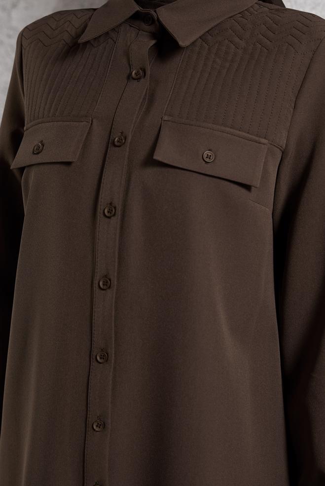 Vêtements hijab BRUN COSTUME PANTALON COL CHEMISE 45117 - ALVİNA