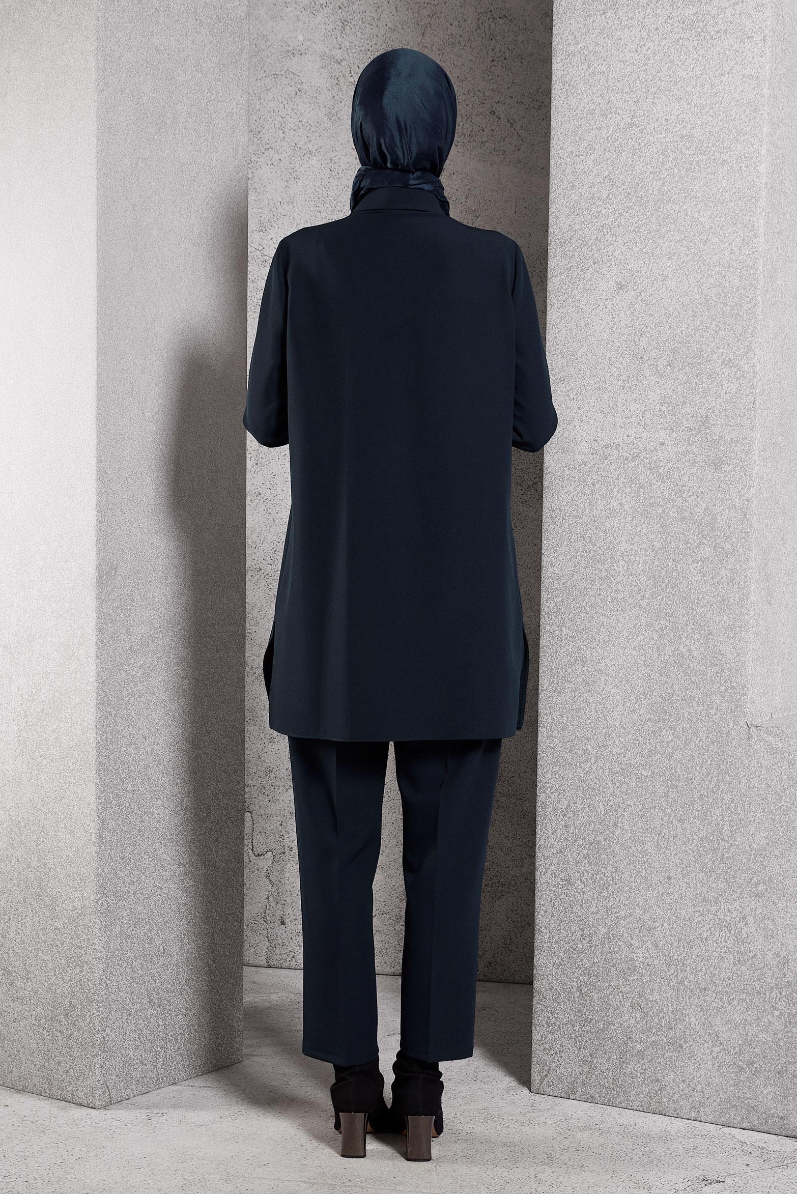 Tesettür giyim LACİVERT GÖMLEK YAKA PANTOLONLU TAKIM 45117