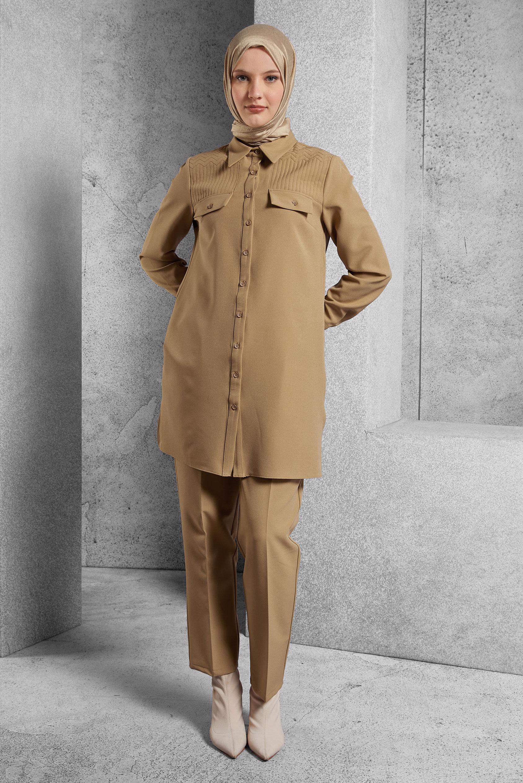 Hijab clothing BROWN SHIRT COLLAR PANTS SUIT 45117