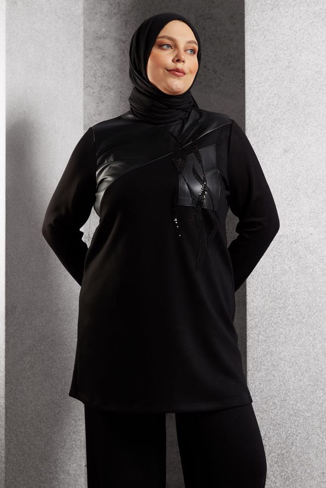 Hijab clothing BLACK PLUS SIZE PANTS SUIT 45118 - ALVİNA