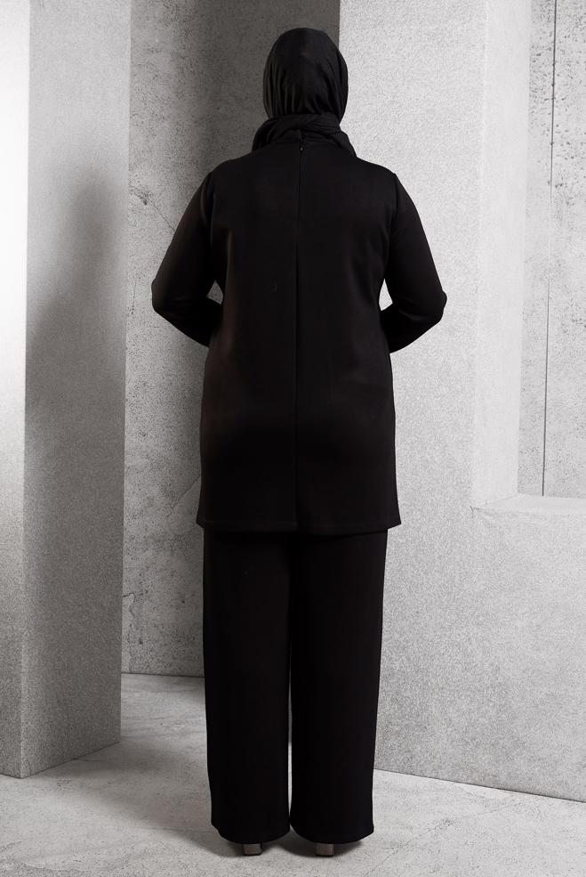 Hijab clothing BLACK PLUS SIZE PANTS SUIT 45118 - ALVİNA