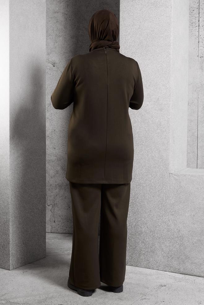 Hijab clothing BROWN PLUS SIZE PANTS SUIT 45118 - ALVİNA