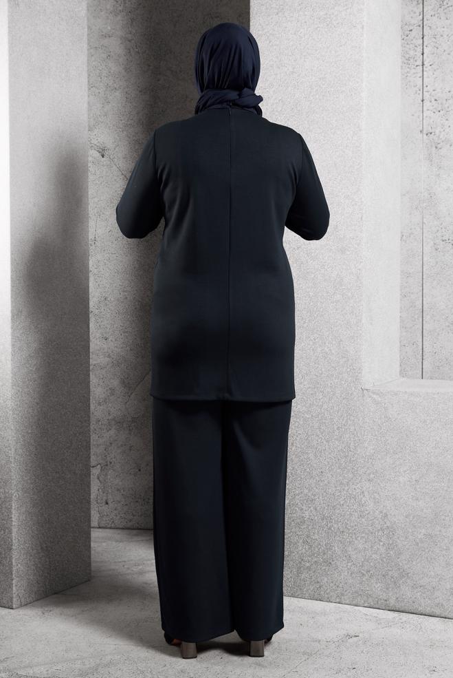 Hijab clothing NAVY BLUE PLUS SIZE PANTS SUIT 45118 - ALVİNA