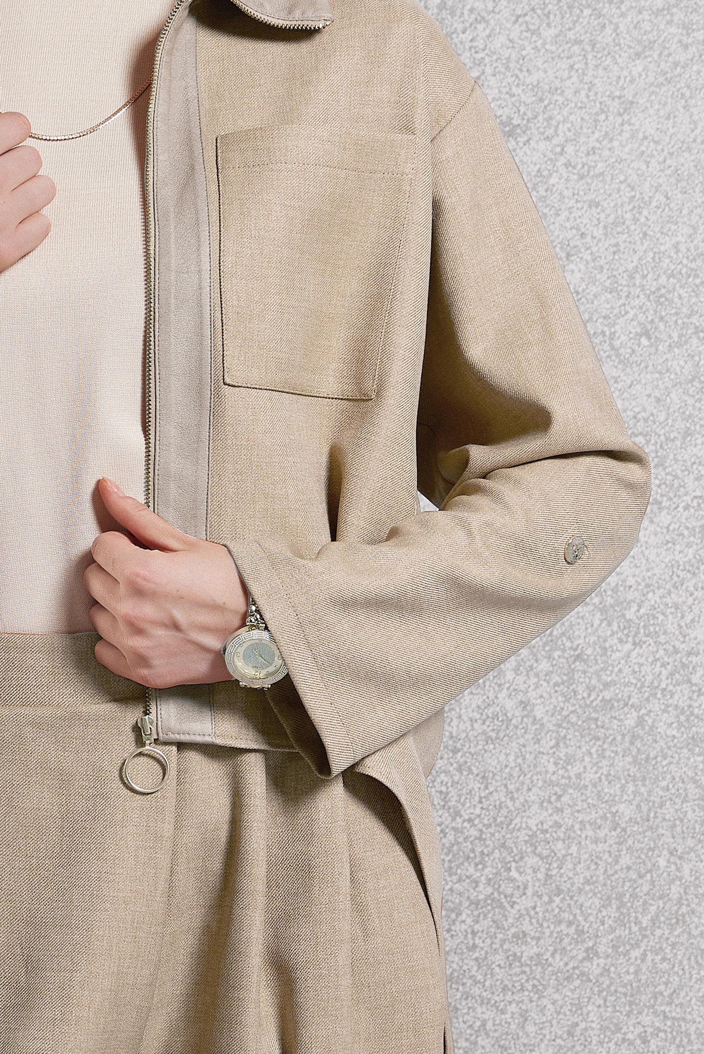 Tesettür giyim BEJ KETEN DOKULU PANTOLONLU TAKIM 45119	